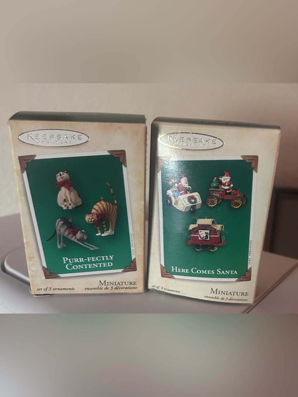 Hallmark Miniature Keepsake Cat and Santa ornaments!